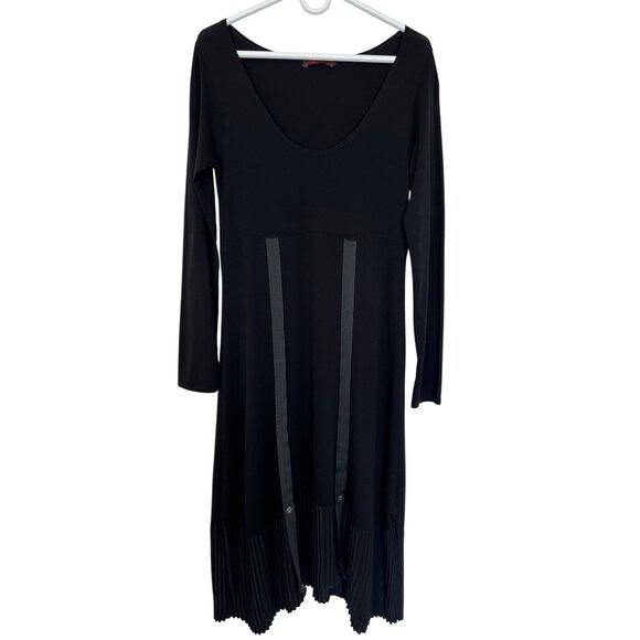 Moloko Womens Dress Pleated Artsy Lagenlook Long Sleeve Size M Black Stretch - Picture 1 of 12